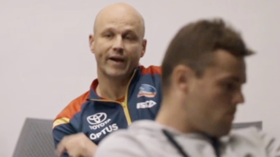 Adelaide Crows coach Matthew Nicks issued players a stern ultimatum in a behind the scenes look at the 2020 AFL season in upcoming documentary series 'Making their Mark'. Picture: Amazon Prime