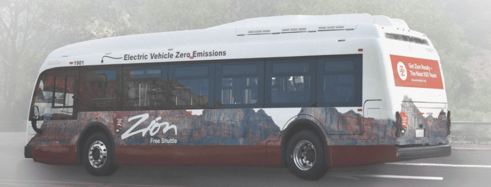 A mock up of the electric shuttles that advocates and officials are hoping will replace the current propane shuttles.