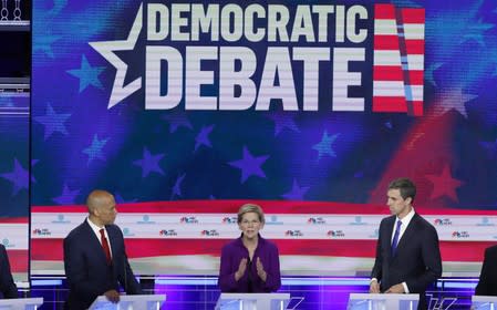 U.S. Senator Elizabeth Warren speaks at the first U.S. 2020 presidential election Democratic candidates debate in Miami, Florida, U.S.,