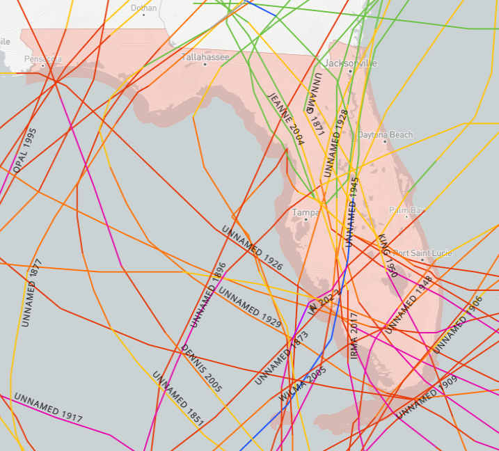 Category 3 hurricanes that have hit Florida between 1842 and 2022.