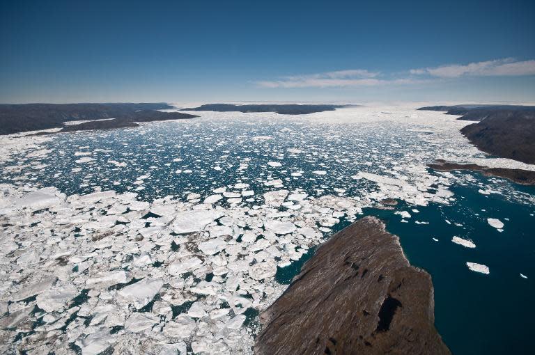 An undated photo from the University of Washington shows a view down the Ilulissat, Greenland, fjord