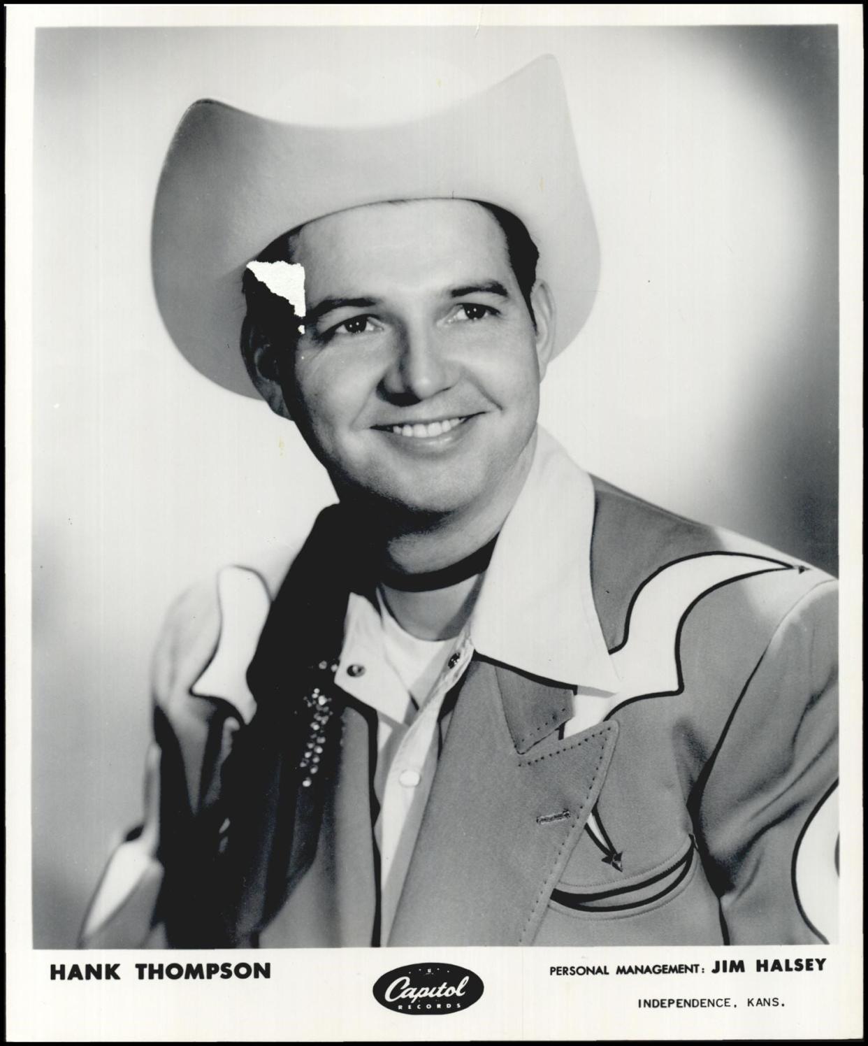 Hank Thompson, shown in a promotional photo from 1956, helped Jude 'n' Jody along by asking them to tour with him.