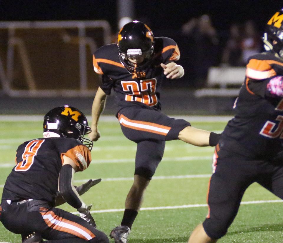 Marlington kicker David Hoebeke kicked a field goal and an extra point for the Dukes in a 35-10 loss to the Chaney Cowboys.