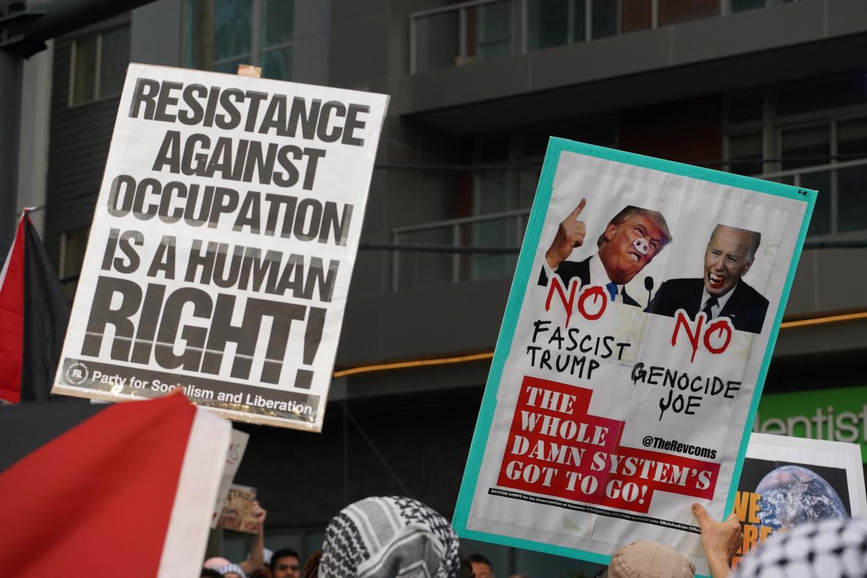 Pro-Palestinian protesters rally, amid the Israel-Hamas conflict, on the day of the first 2024 presidential debate (REUTERS)