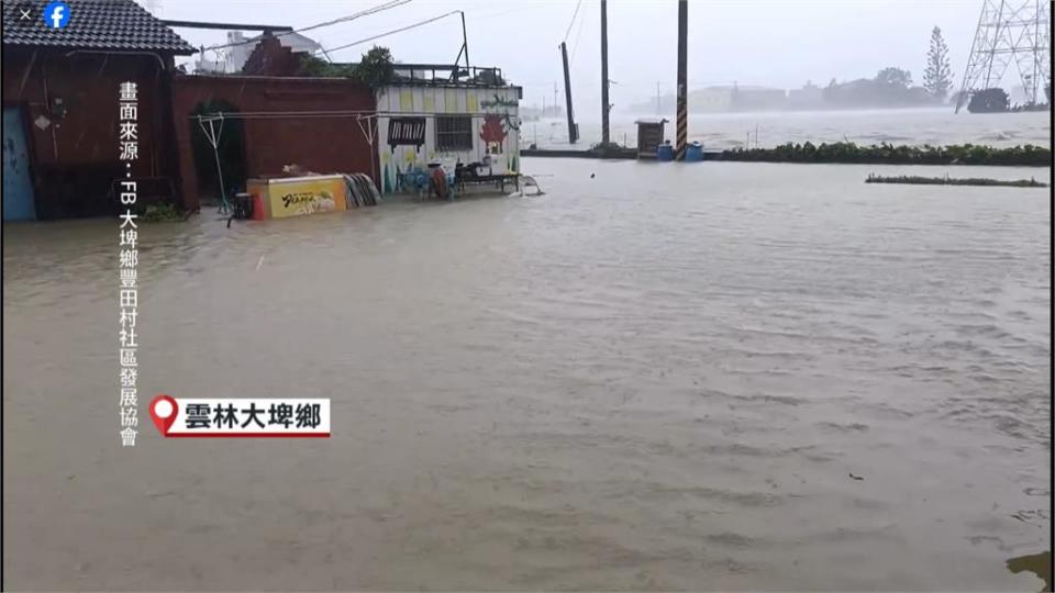 雨炸中部！雲林大埤淹成「大池塘」　虎尾科大附近商圈水淹半個輪胎高