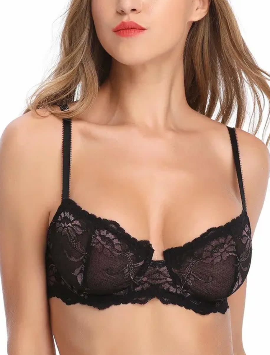 This is designed in a gorgeous sheer lace for a major upgrade to your raggedy ol' bra.<br /><br /><strong>Promising review:</strong> "I constantly complain that I can't find a pretty, comfortable bra. Most seem like body armor and are so thick. This one fit my 36C cups true-to-size. It's so pretty on, comfortable, arrived quickly, and all for about half the price of fancy stores. BTW, my husband loves it." &mdash;<a href="https://www.amazon.com/gp/customer-reviews/R1VV1PA9O80UCQ" target="_blank" rel="noopener noreferrer">Fredrica</a><br /><br /><strong>Get it from Amazon for <a href="https://www.amazon.com/dp/B07CPPXZSC" target="_blank" rel="noopener noreferrer">$15.99+</a> (available in three colors, and sizes 34C&ndash;44DDD).</strong>