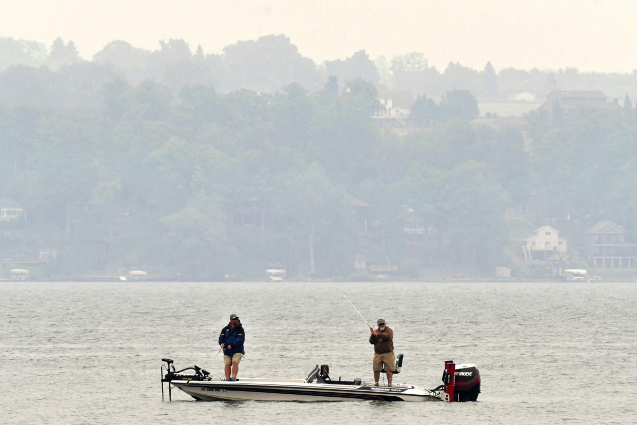 Smoke from Canada's wildfires has been moving into the United States since last month. The most recent fires near Quebec have been burning for at least several days.  (Kevin Rivoli / The Citizen via AP)