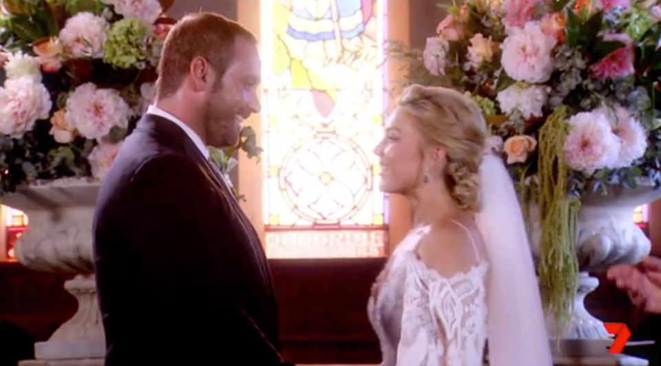 Viewers have been given a glimpse of Jake Ryan and Sam Frost's Home and Away wedding. Photo: Channel Seven 