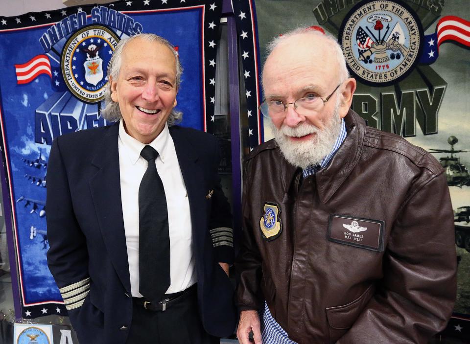 Air Force veterans Joe Dominguez, left, of York, and Bob James of South Berwick are both 78 and joined the military in 1962.