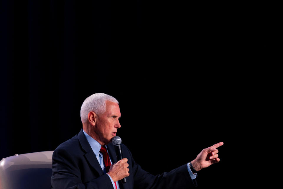 GOP presidential candidate and former Vice President Mike Pence speaks in Atlanta on Aug. 18.