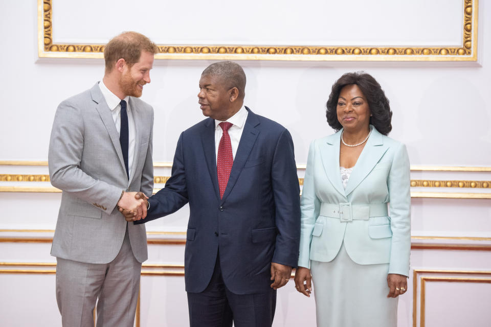 The Duke of Sussex meets with the President of Angola Joao Lourenco and First Lady Ana Dias Lourenco at the presidential palace in Luanda, Angola on day six of the royal tour of Africa.