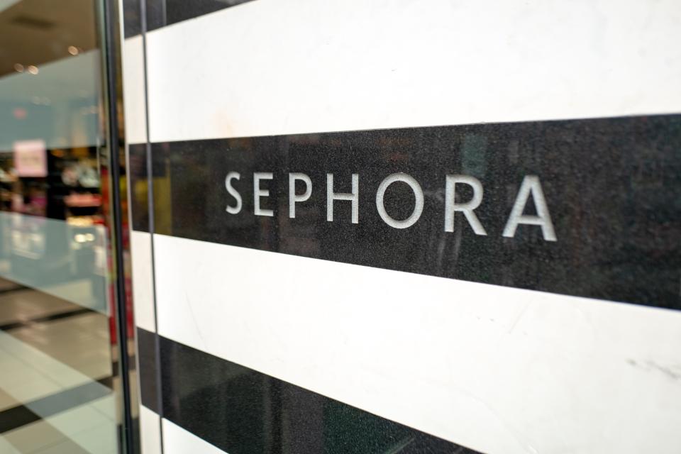 Close-up of logo for Sephora cosmetics store at the Santana Row shopping mall in the Silicon Valley, San Jose, California, December 12, 2019. (Photo by Smith Collection/Gado/Getty Images)