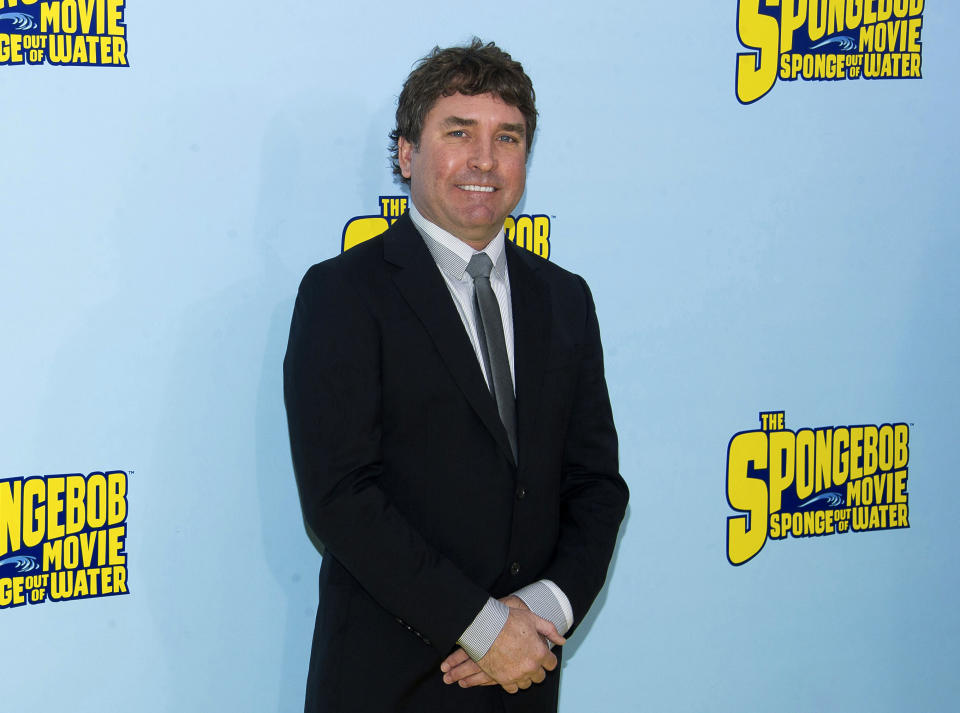 FILE - In this Jan. 31, 2015 file photo, SpongeBob SquarePants creator Stephen Hillenburg attends the world premiere of "The SpongeBob Movie: Sponge Out Of Water" in New York. Hillenburg died Monday, Nov. 26, 2018 of ALS. He was 57. (Photo by Charles Sykes/Invision/AP, File)