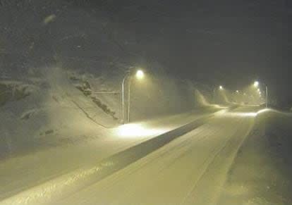 Images from highway cameras from the Coquihalla Summit on Highway 5 from February 29, 2024.