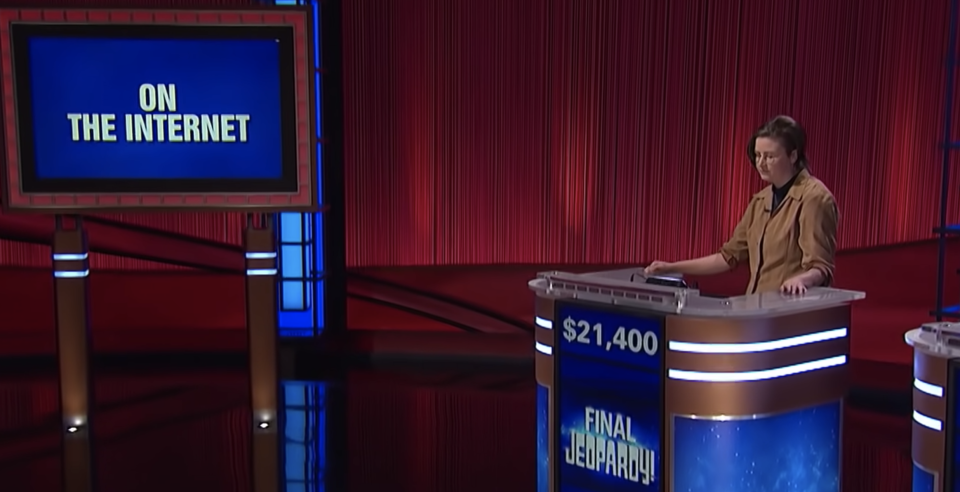 Mattea Roach was the rare solo Final Jeopardy contestant on a recent episode of Jeopardy! (Photo: Jeopardy/YouTube)