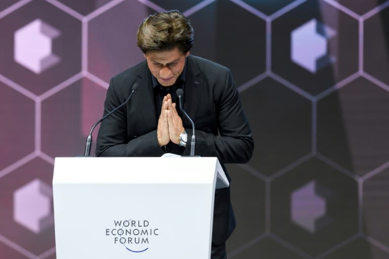 Bollywood actor Shah Rukh Khan after receiving an award in Davos for charitable work for victims of acide attacks