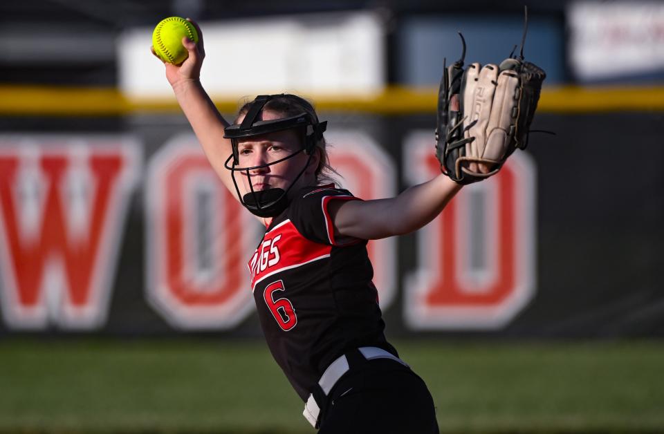 Edgewood's Ally Bland pitches during the softball game against Indian Creek at Edgewood on Monday, May 13, 2024.
