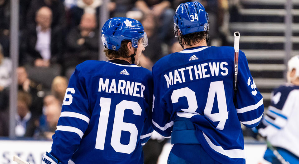 Mitch Marner and Auston Matthews are on pace to be on the team's highest-scoring tandems of all-time. (Photo by Kevin Sousa/NHLI via Getty Images)