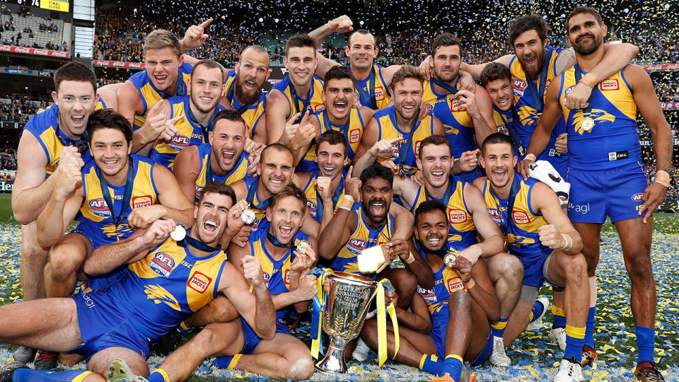 Seen here, West Coast celebrate their 2018 AFL grand final win.