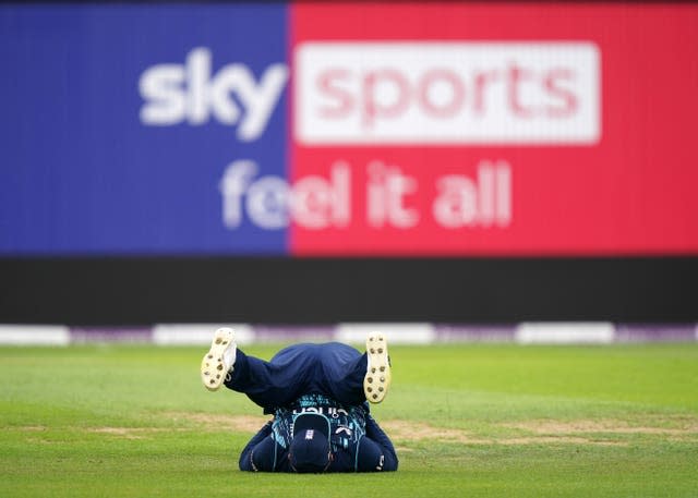 England's Jason Roy on his back