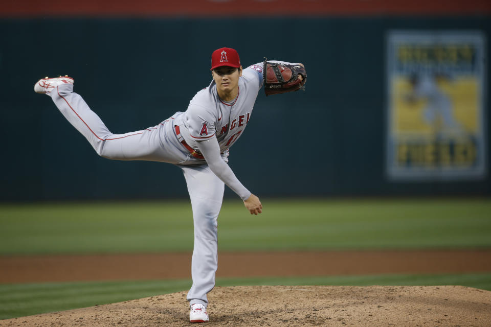 洛杉磯天使二刀流大谷翔平。（Photo by Michael Zagaris/Oakland Athletics/Getty Images）