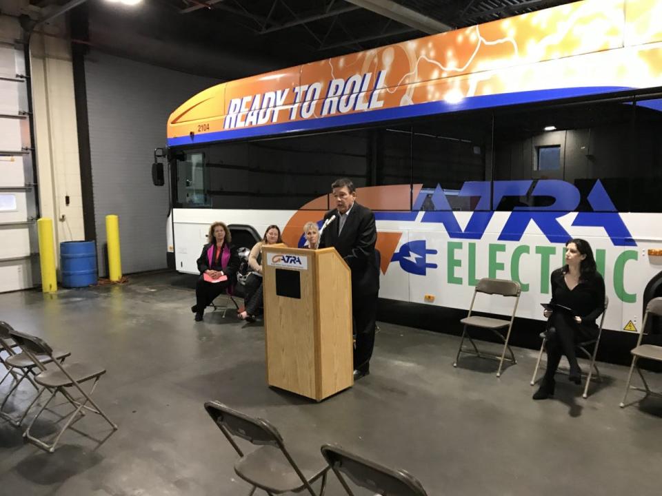 State Sen. Marc Pacheco, D-Taunton, speaks at a Climate Week celebration at GATRA in Taunton on Thursday, Sept. 21, 2022.