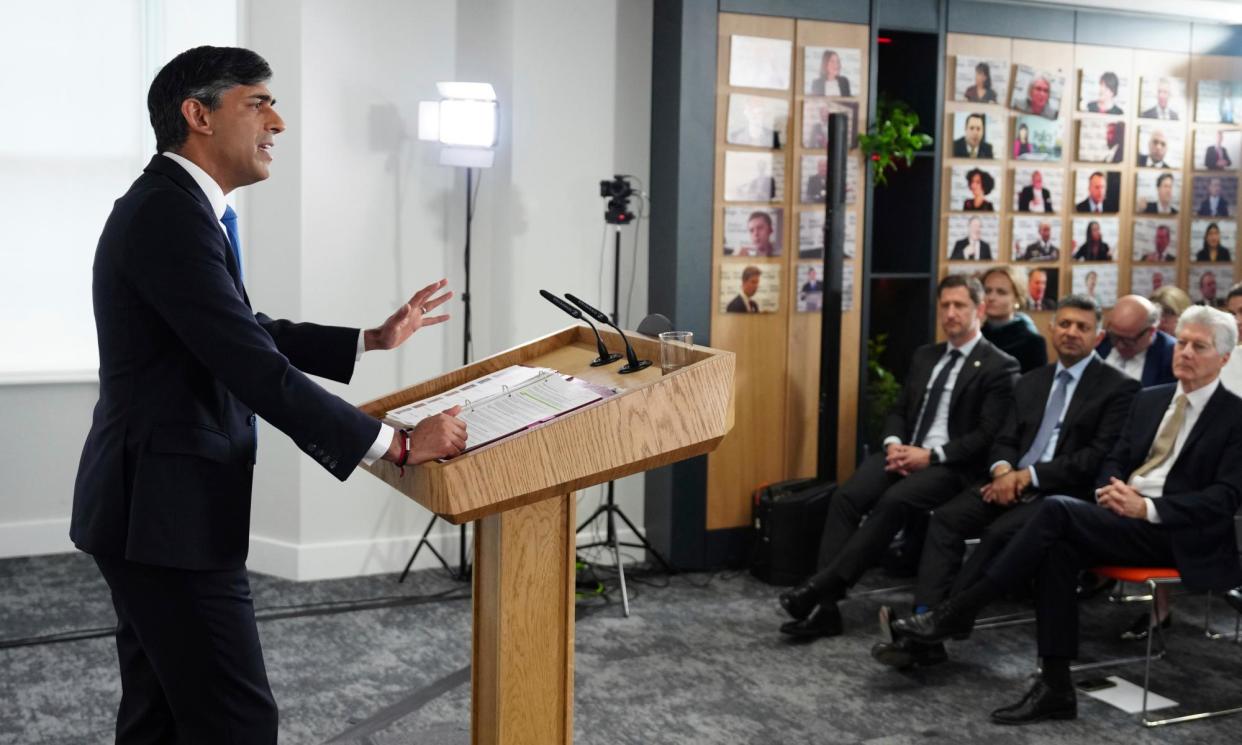 <span>Rishi Sunak said the next five years would be some of the most difficult and dangerous in the UK’s history.</span><span>Photograph: Carl Court/AP</span>