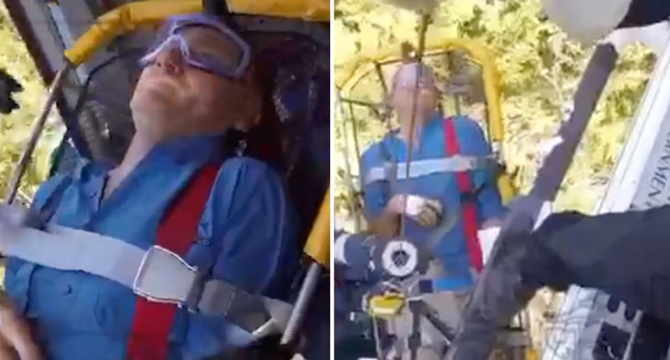 Neil Parker being pulled to safety by the QGAir Brisbane Rescue Helicopter on Tuesday. Source: Queensland Government Air