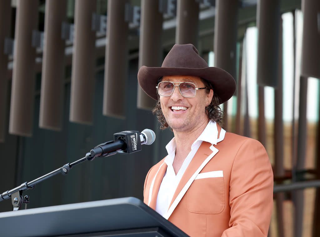 austin, texas april 19 university of texas minister of culture matthew mcconaughey attends the ribbon cutting ceremony for university of texas at austins new multi purpose arena at moody center on april 19, 2022 in austin, texas photo by gary millergetty images