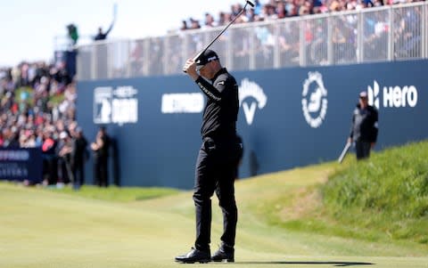 Matt Wallace airing his frustration on the 18th - Matt Wallace airing his frustration on the 18th - Credit: PA