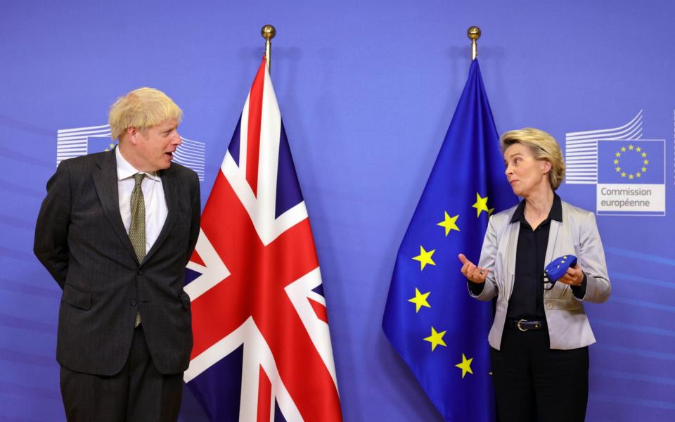 Boris Johnson and Ursula von der Leyen in Brussels last week.  - No10 Downing Street 