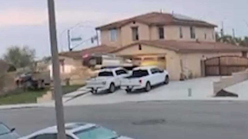 A vehicle was captured crashing into a garage by a doorbell camera in California. The driver was injured and taken to the hospital, authorities say.