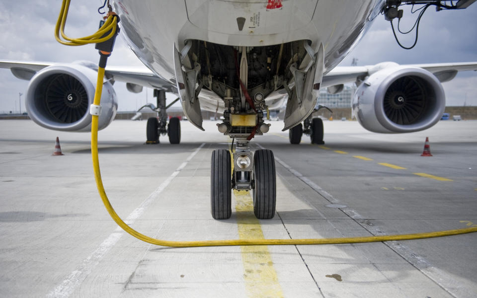 <p>The <a rel="nofollow noopener" href="http://www.travelandleisure.com/travel-tips/why-airplane-tires-dont-explode" target="_blank" data-ylk="slk:tires on an airplane;elm:context_link;itc:0;sec:content-canvas" class="link ">tires on an airplane</a> are designed to withstand incredible weight loads (38 tons!) and can hit the ground at 170 miles per hour more than 500 times before ever needing to get a retread. Additionally, airplane tires are inflated to 200 psi, which is about six times the pressure used in a car tire. If an airplane does need new tires, ground crew simply jack up the plane like you would a car.</p>