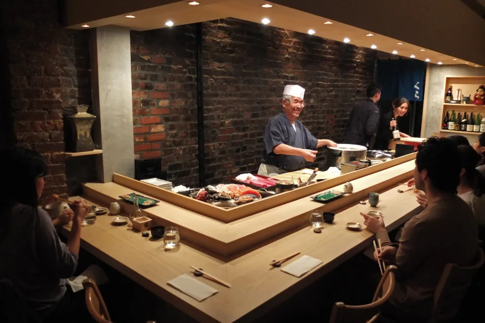 A Japanese sushi restaurant Kura with its chef Norihiro Ishizuka on Saturday night, September 14, 2013.The restaurant is located on 130 St. Marks Place in the East Village. (Photo by Hiroyuki Ito/Getty Images)