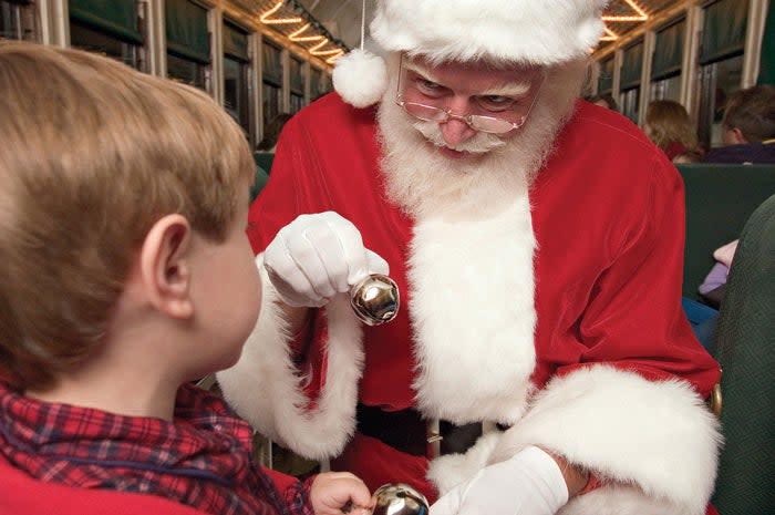 Santa talks to the children on the Polar Express train. Courtesy of Grand Canyon Railway