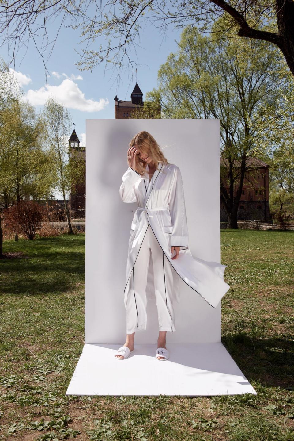 Silk white robe, Sleeper Hotel collection, $322, The Sleeper