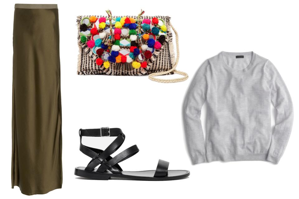 Thigh-High Slit Maxi Skirt + Cashmere Pullover
