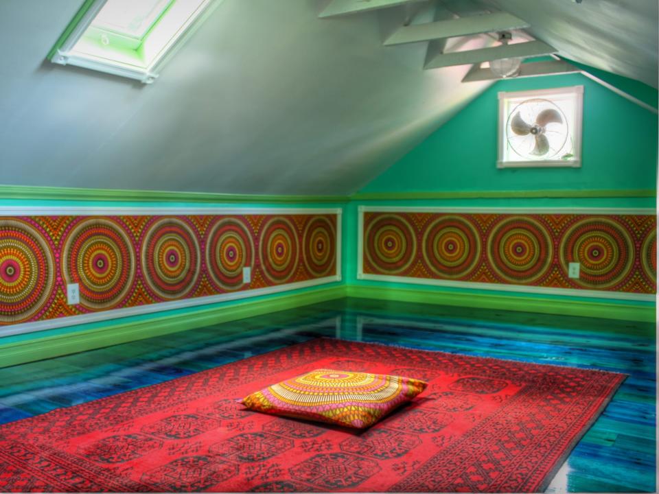 The couple transformed the attic into a meditation room.