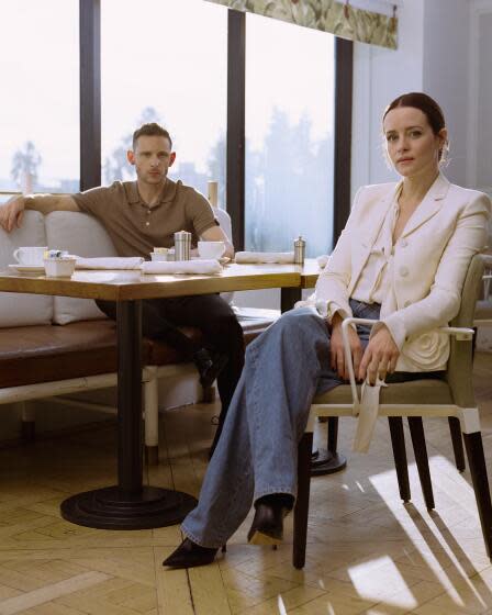 Jamie Bell and Claire Foy photographed at the London West Hollywood on December 12, 2023. (Darren Vargas / For The Times)