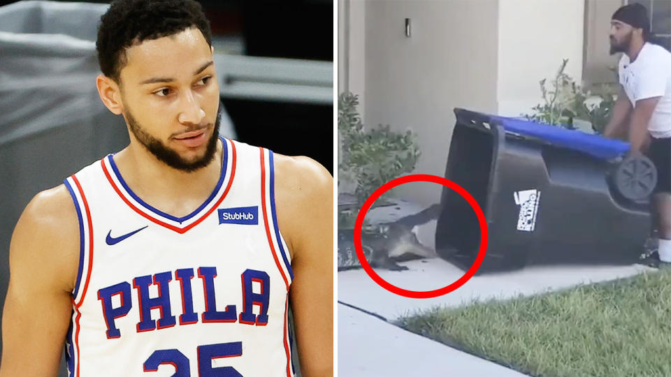 Ben Simmons has been copping criticism from all angles, but an alligator-capturing Philadelphia fan might have summed up the city's attitude towards the Aussie star perfectly. Pictures: Getty Images/Instagram