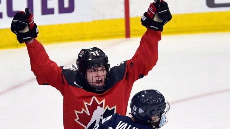Blayre Turnbull celebrates a Team Canada goal.