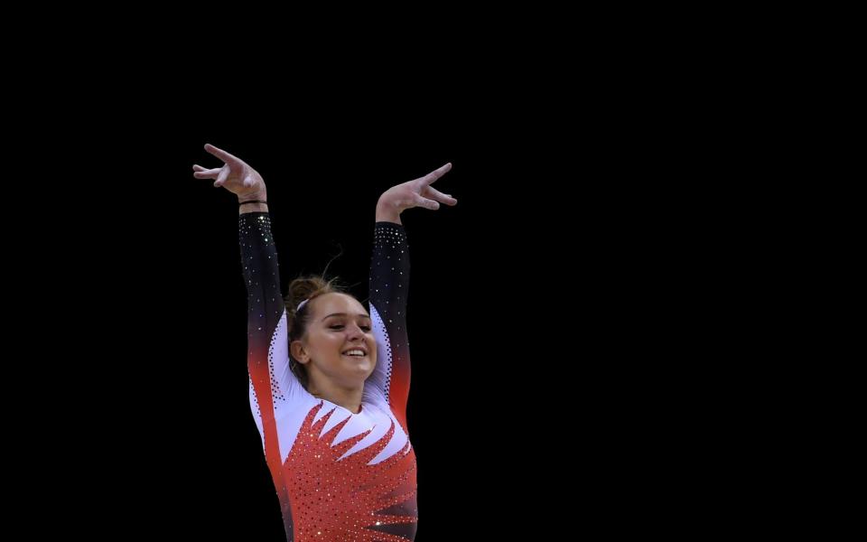 Amy Tinkler of South Essex Gymnastics Club competes on the Floor in the WAG Senior Apparatus Final during the Gymnastics  - Getty Images