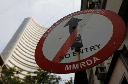 A road sign is seen next to Bombay Stock Exchange (BSE) building in Mumbai, India, February 6, 2018. REUTERS/Danish Siddiqui