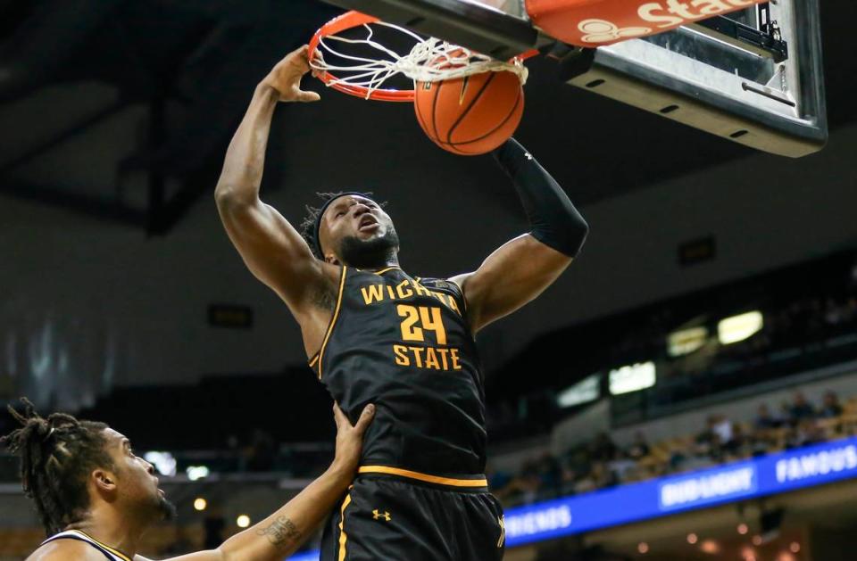 Wichita State’s Morris Udeze dunks the ball during the second half against Missouri on Friday night in Columbia.