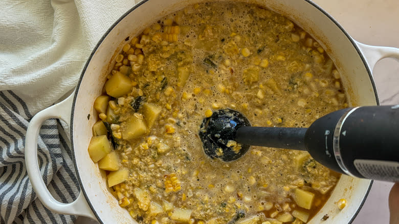 immersion blender in soup pot