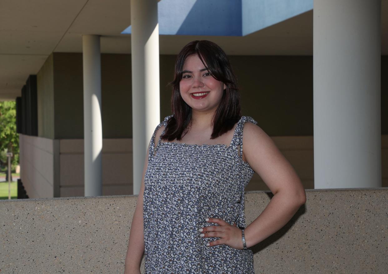 Grecia Paola Siono Gutierrez will be graduating from College of the Desert soon. She is the founder of the Robotics Club and is photographed on the campus in Palm Desert, Calif., May 19, 2023.