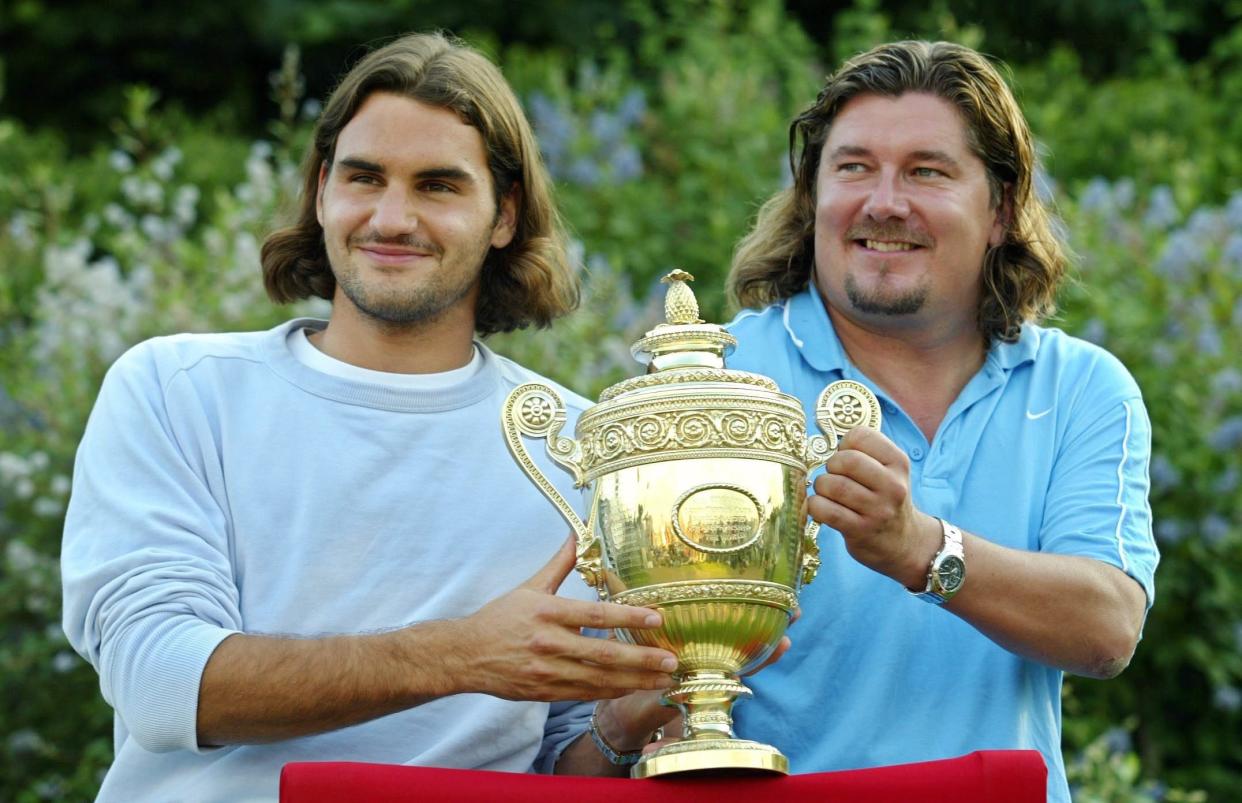 Wimbledon 2003: Roger Federer with his coach Peter Lundgren