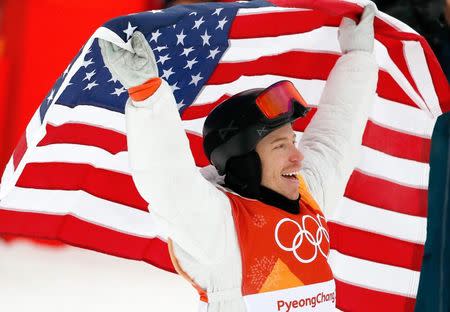 Snowboarding - Pyeongchang 2018 Winter Olympics - Men's Halfpipe Finals - Phoenix Snow Park – Pyeongchang, South Korea – February 14, 2018 - Shaun White of the U.S. celebrates. REUTERS/Jorge Silva