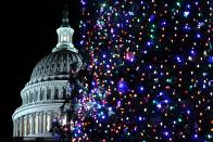 WASHINGTON, DC - DECEMBER 04: The 2012 Capitol Christmas Tree is seen after U.S. Speaker of the House Rep. John Boehner (R-OH) lit it up with Ryan Shuster, a senior at Discovery Canyon Campus in Colorado Spring, Colorado, December 4, 2012 at the West Front Lawn of the U.S. Capitol in Washington, DC. The year's tree is a 65-foot Engelmann spruce from the Blanco Ranger District of the White River National Forest in Colorado. (Photo by Alex Wong/Getty Images)