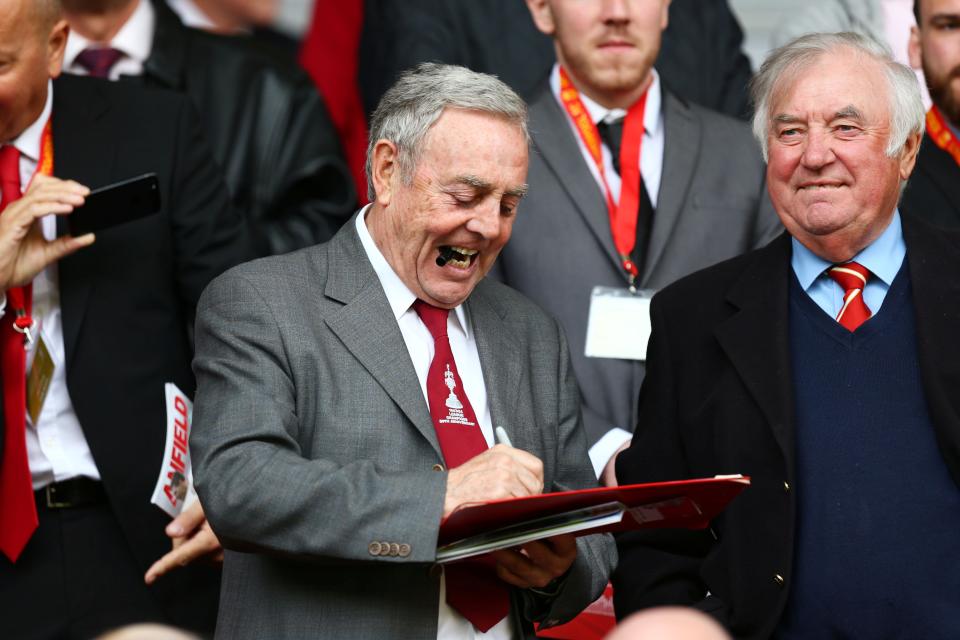With Jimmy Tarbuck at Anfield in 2014Action Images